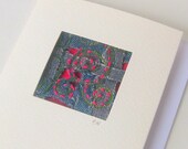 Card woven recycled blue jeans red embroidered