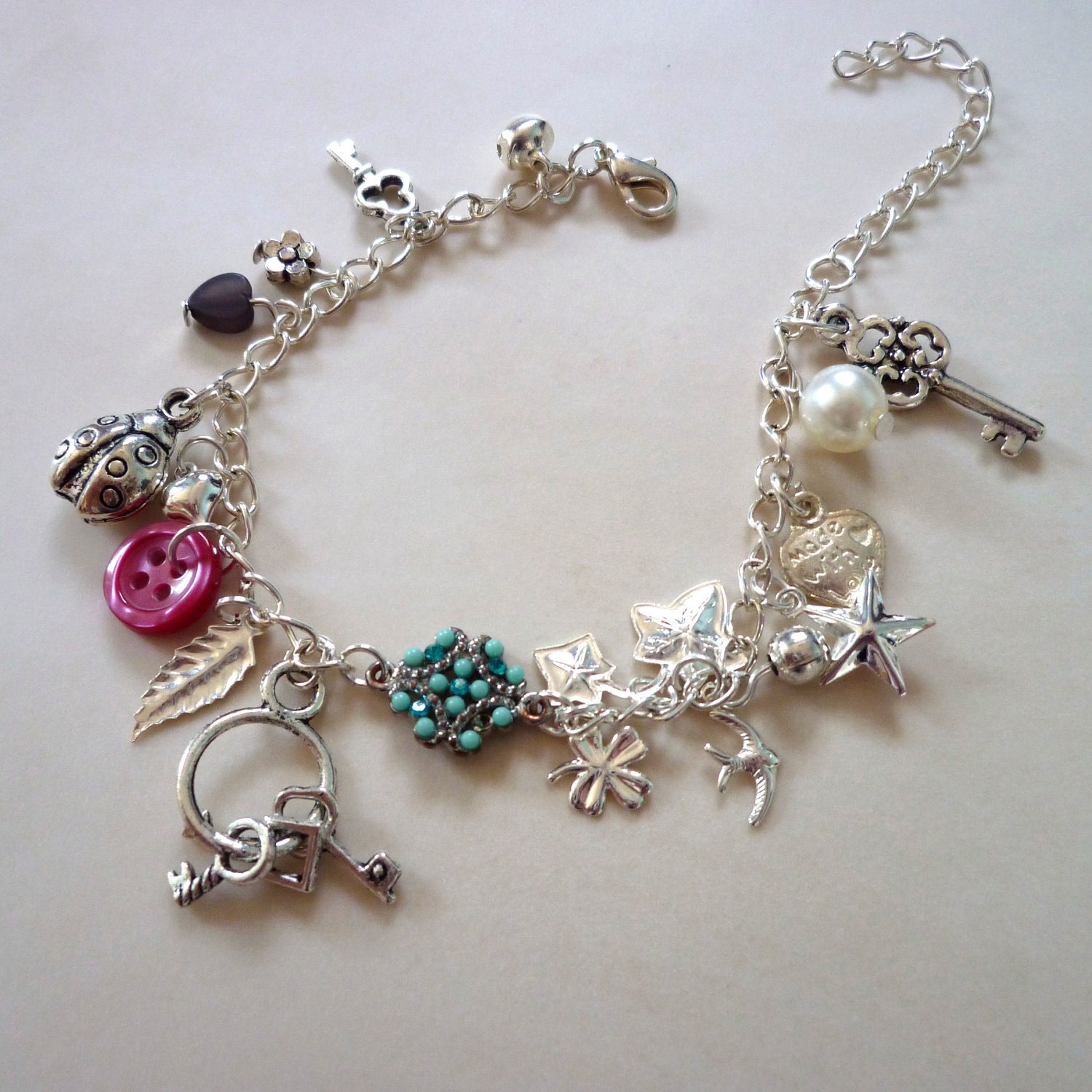 Silver Plated Delicate Charm Bracelet with a Collection of Pretty Charms