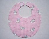 Baby Bibs, four soft layers, reversible, pink with white lambs