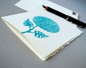 Dahlia Greeting Card - Turquoise Blue Block Print Notecard - 5 x 7 inches - Blank Inside