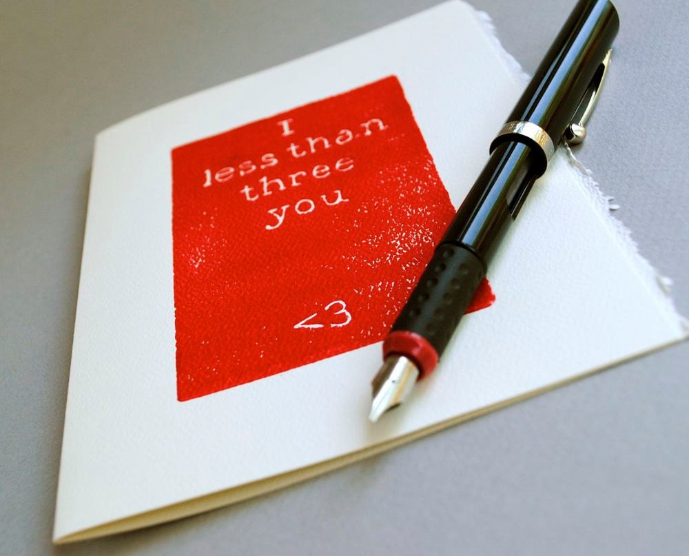 Math Geek Greeting Card - I Less Than Three You - Red - 5 x 7 inches