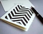 Black Chevron Block Print Greeting Card Linocut Notecard 5 x 7 inches