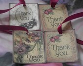 Thank  You  Cards  With   Various   Designs  And  Flowers  In  Vintage  Colors  and  burgandy  Lace  Ribbon