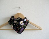 Flowers and Skulls Bibdana, Reversible Bandana Bib for baby boy or girl