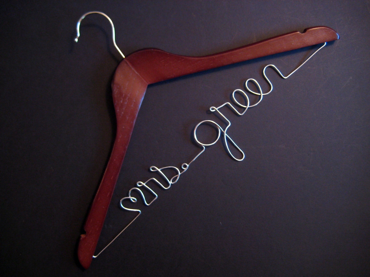 Mrs Hanger Personalized for Wedding Dress MAHOGANY wood SILVER wire