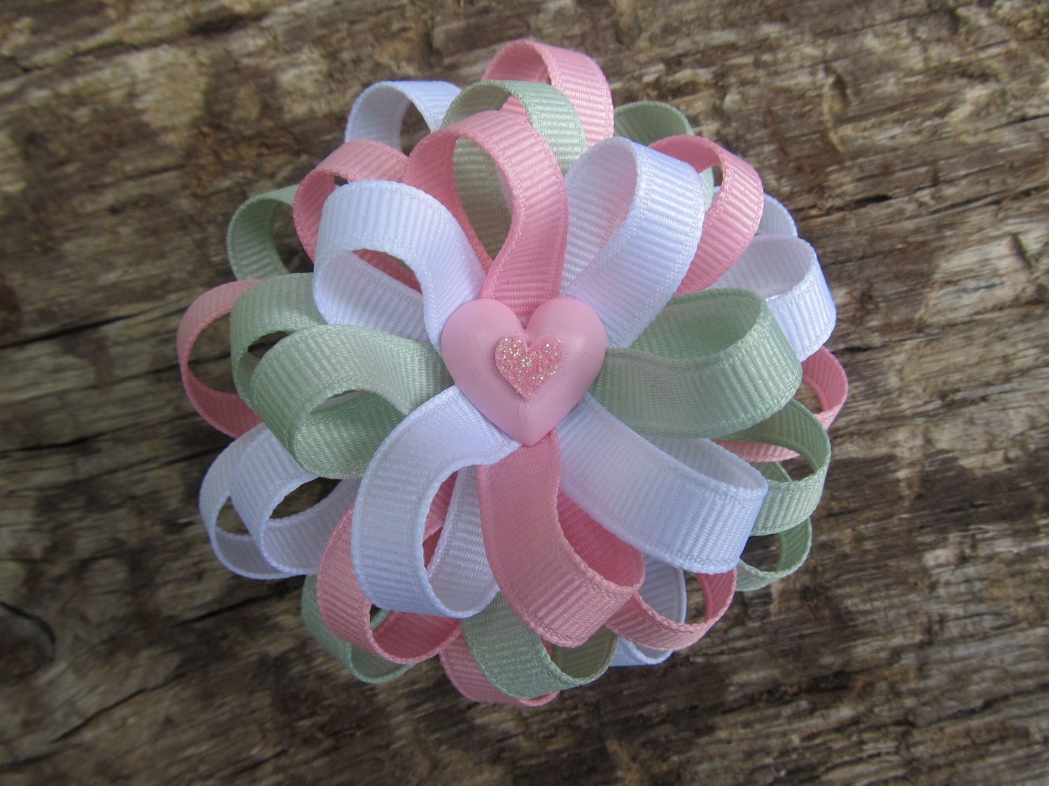 Pink, Mint, and White Loopy Hair Bow