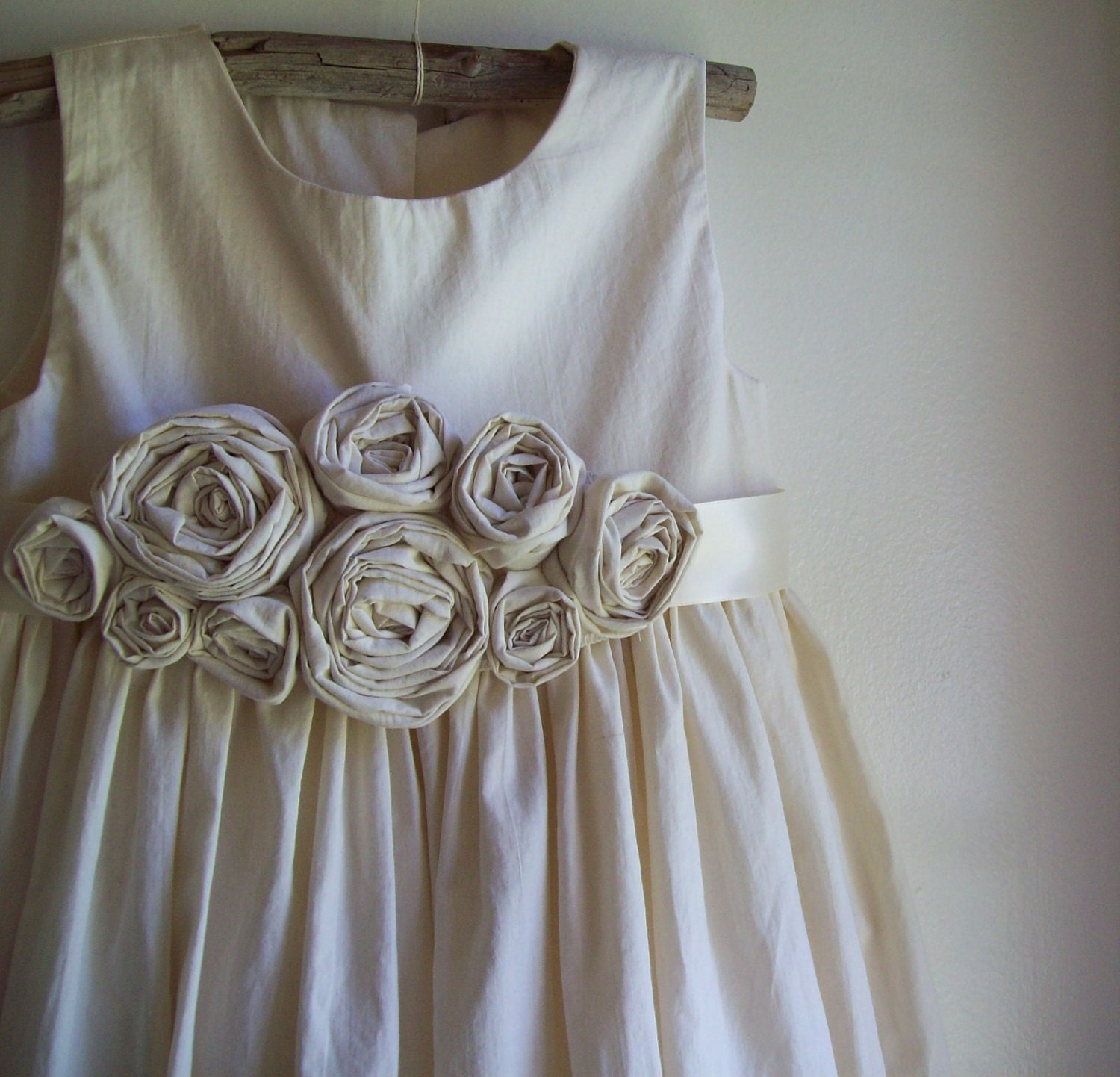 Flower girl dress...Roses ... Natural Cotton  2T-5