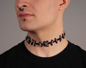 Stitches Frankenstein Monster Zombie  - Silver and Black  stitches Choker 3 PC set