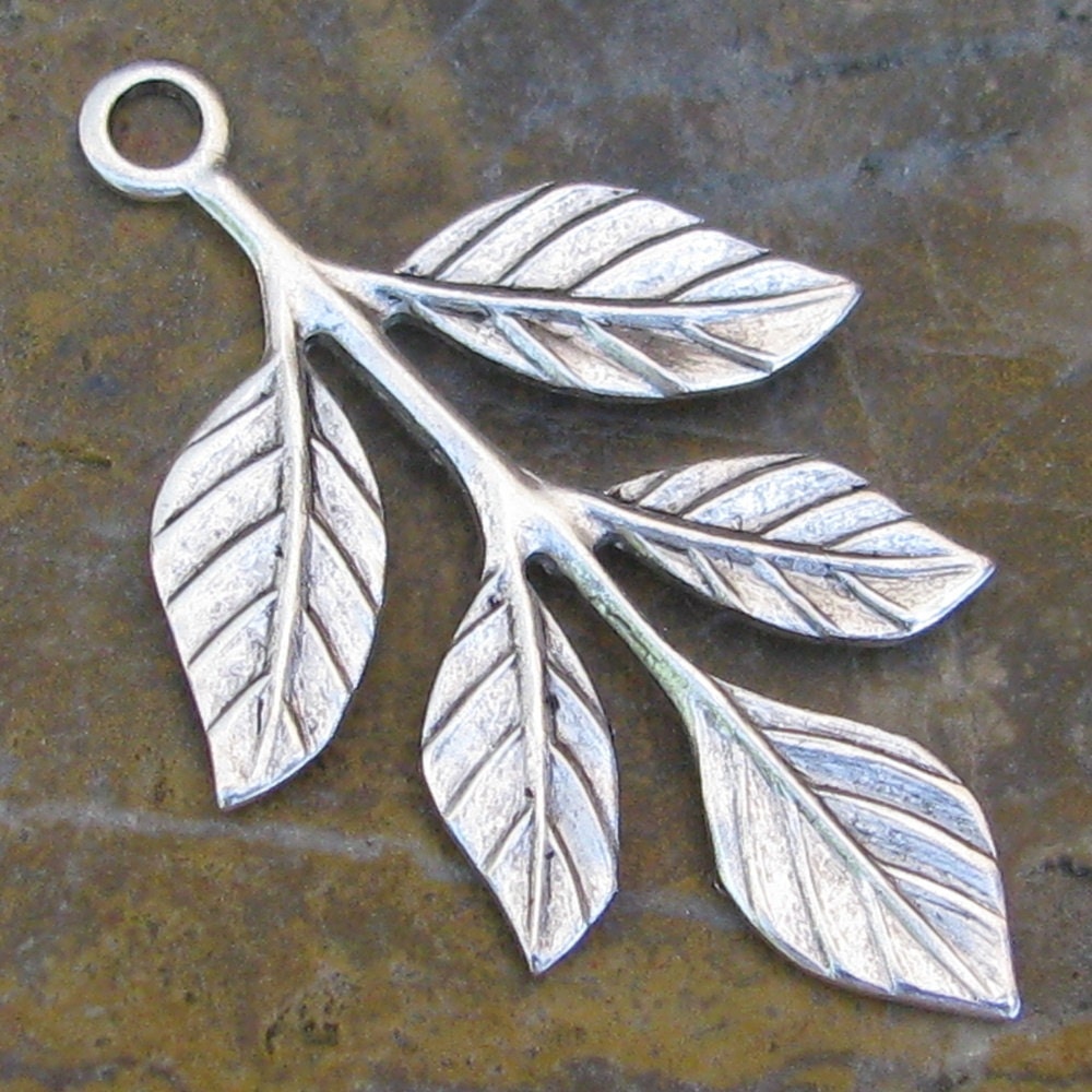 6 Antique Silver leaf Charm Drop Botanical Jewelry Finding 866