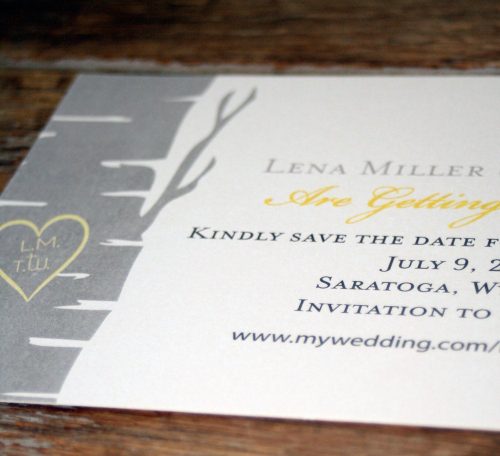 Modern Wedding Invitation : Birch Tree with Heart Save the Date-custom