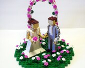 Custom LEGO Wedding Cake Topper Bride and Groom in Flower Patch with Arch