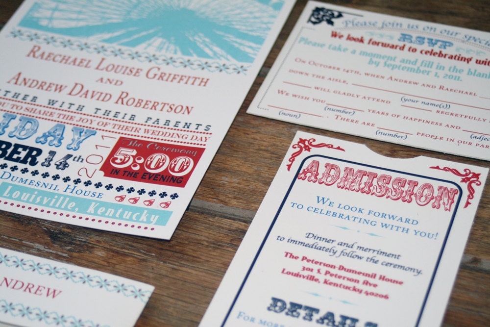 Modern Vintage Wedding Invitation: Ferris Wheel Carnival Custom