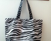 Beth's Big Zebra Oilcloth Tote Bag with Polka Dot Contrast