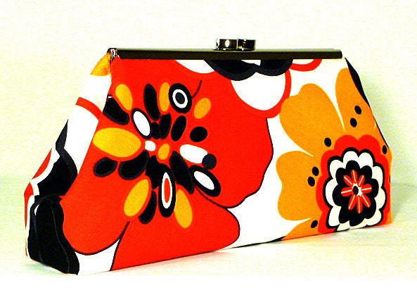 Clutch Bag - Red Yellow and Black Flowers - CreationsByAngel