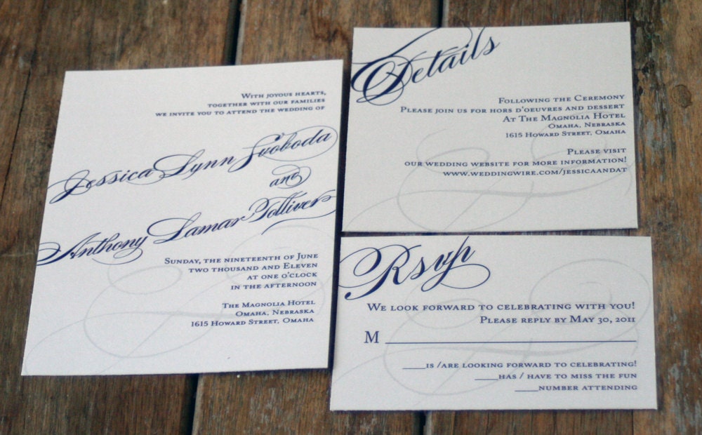 Modern Wedding Invitation Swirl and Script Custom Wedding Invitation