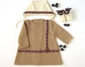 A lovely knitted baby dress set with jacquard ribbon