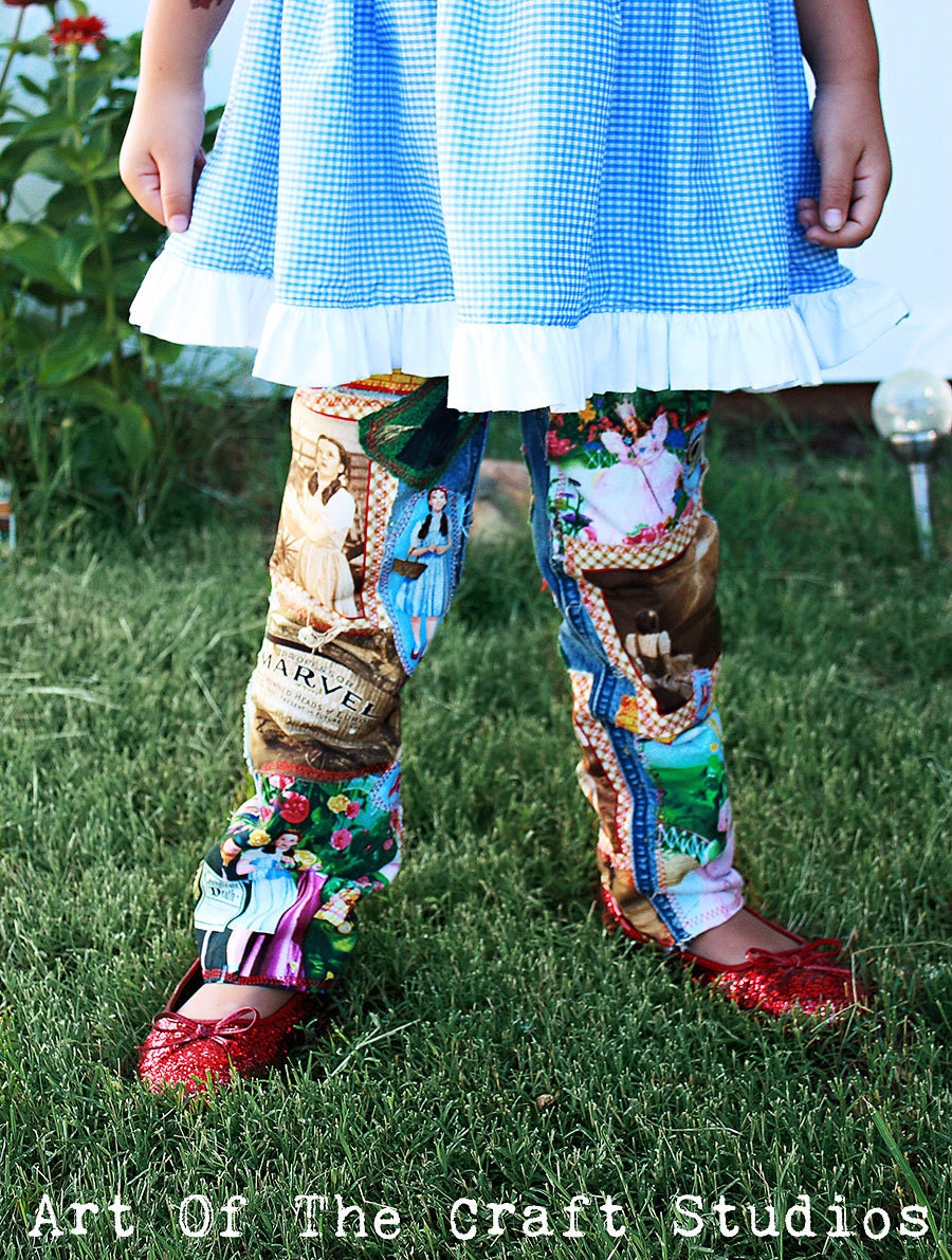 Custom Boutique 2 piece set Dorothy of Oz Peasant top dress shaggy applique jeans Girls 12m thru 8 years