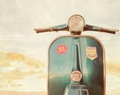 BOGO SALE - Blue Vespa 8x12 Original Signed Fine Art Photograph - teal blue vintage vespa on a summer beach day