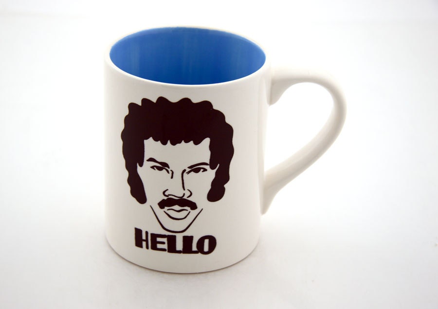 Lionel Richie Hello Mug THE ORIGINAL Turquoise Blue Interior