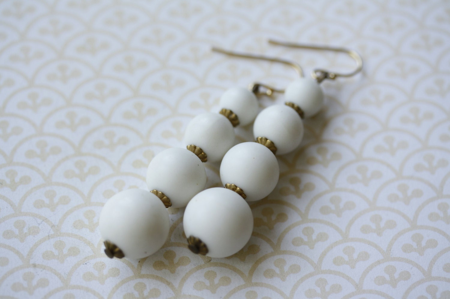 Vintage Long White Dangle Earrings, Bridal Beads, Upcycled, Floral and Modern, Bridesmaids Jewelry