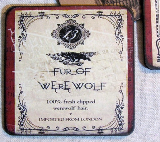 Coasters,Halloween witchery, No. 13, Vintage illustrations, Mini Art, Mix-n-Match - Set of 4