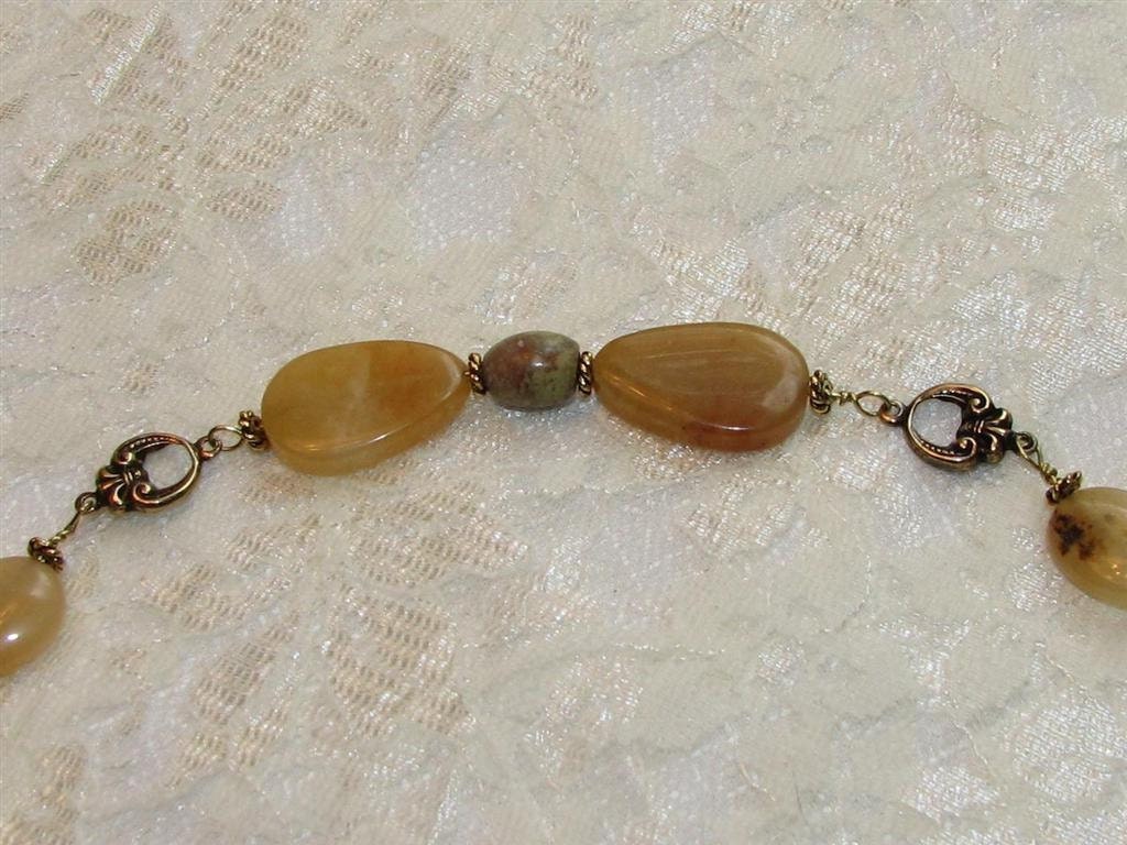 Brass, Yellow Jade and Fancy Jasper Bracelet