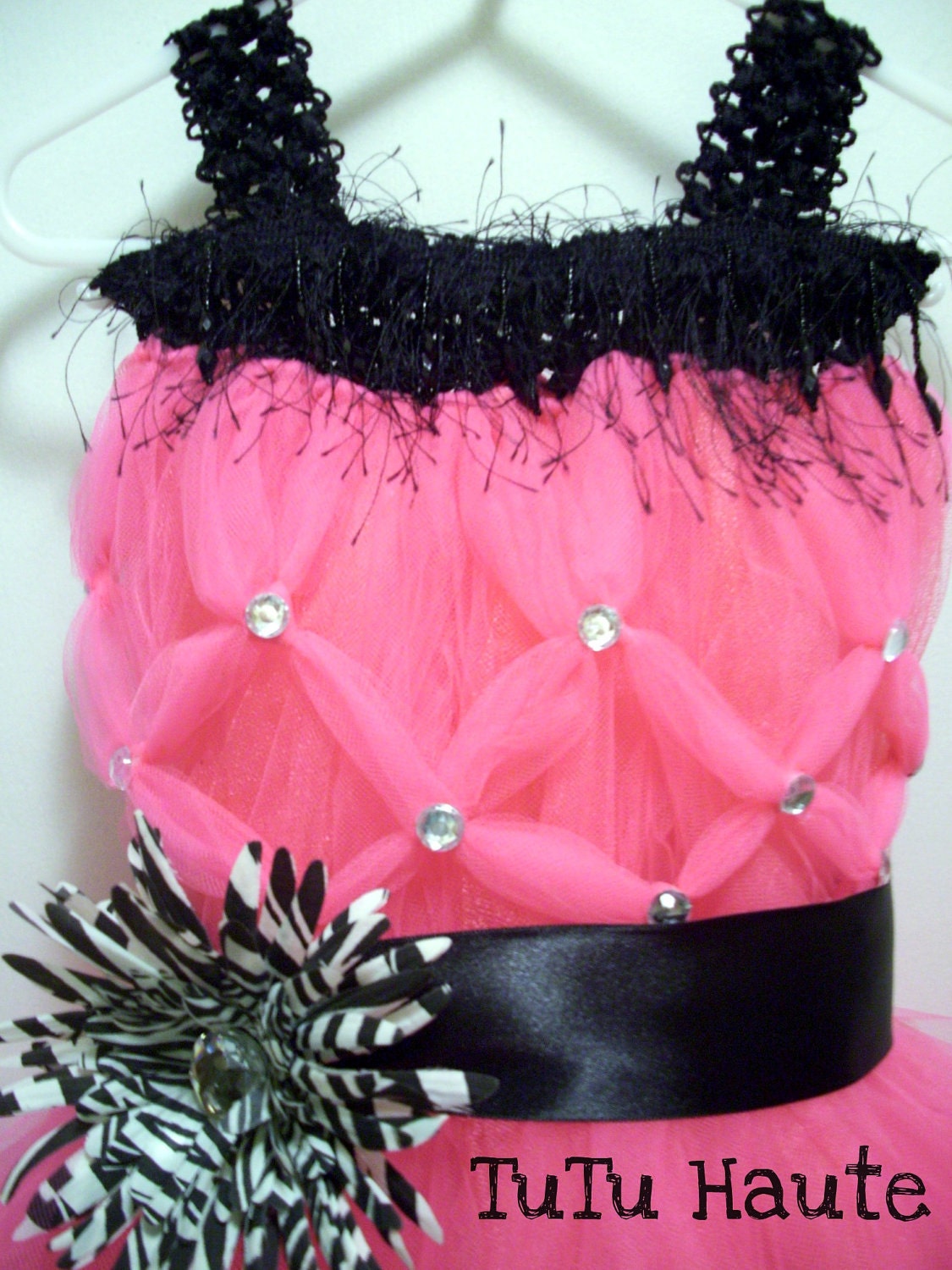 Party Princess//  Hot Pink and Zebra Tutu Dress with Jeweled Bodice