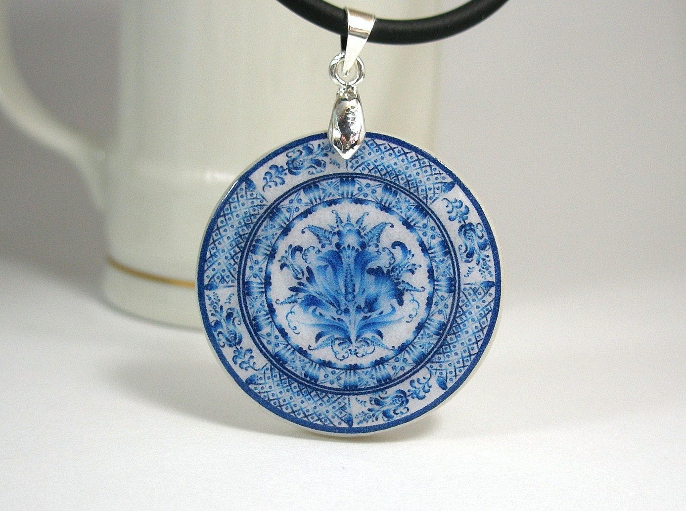 Blue White Gzhel Necklace, Russian Folk Art