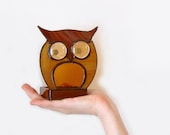 Stained Glass Candle Holder Votive Tea Light Owl Brown Amber Handmade OOAK