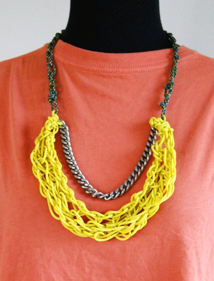 original neon yellow-green crochet chain necklace