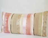 Striped Sari Pillow Cover in Pale Pink and Beige