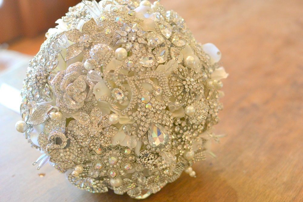 Deposit on a crystal vine brooch bouquet -- made to order