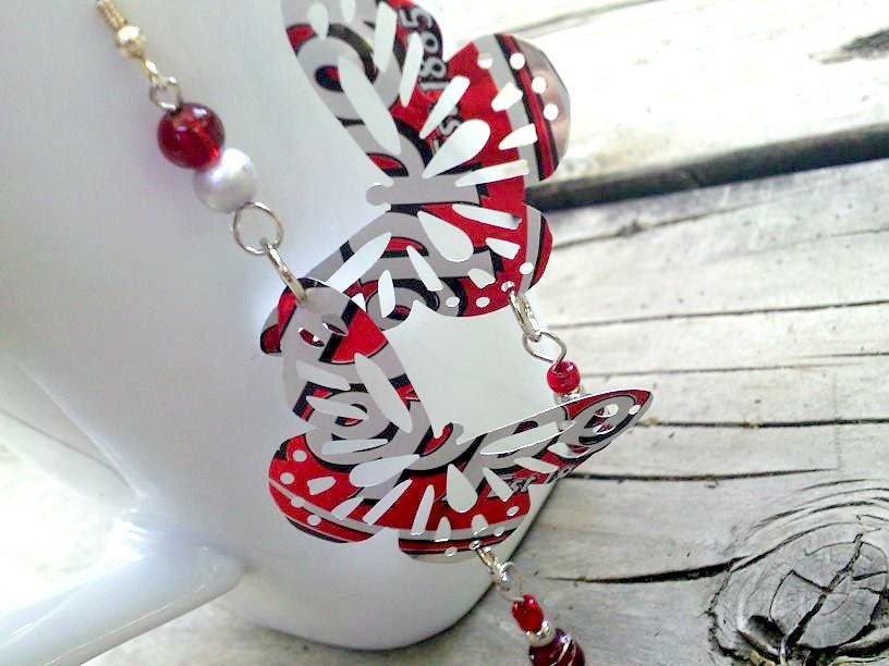 Teen Dr Pepper Upcycled Soda Can Butterfly Earrings Double Sided