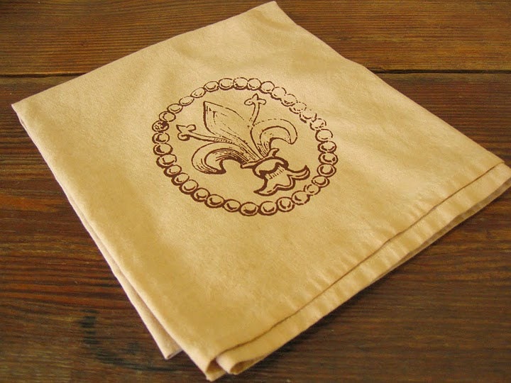 Tea Stained Fleur de Lis Flour Sack Towel