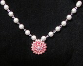 Pink on Pale Pink Pendant Necklace with matching Earrings