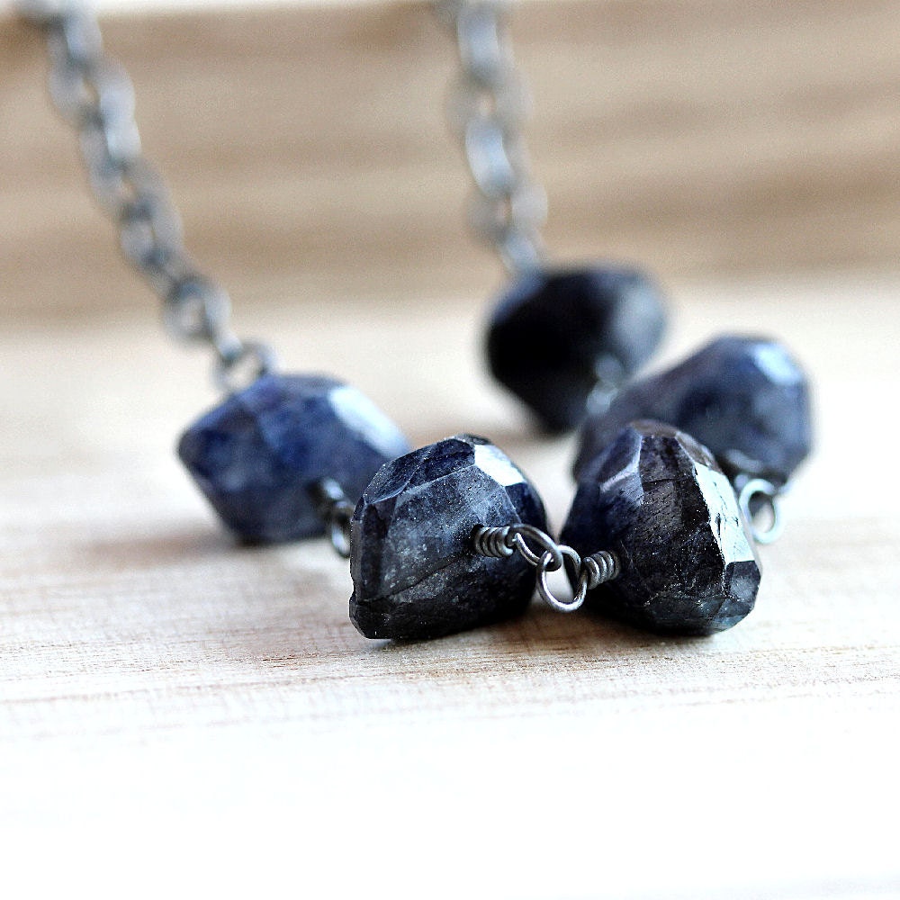 Blue Labradorite Necklace, Midnight Blue Spectrolite Oxidized Sterling Silver - Mirage