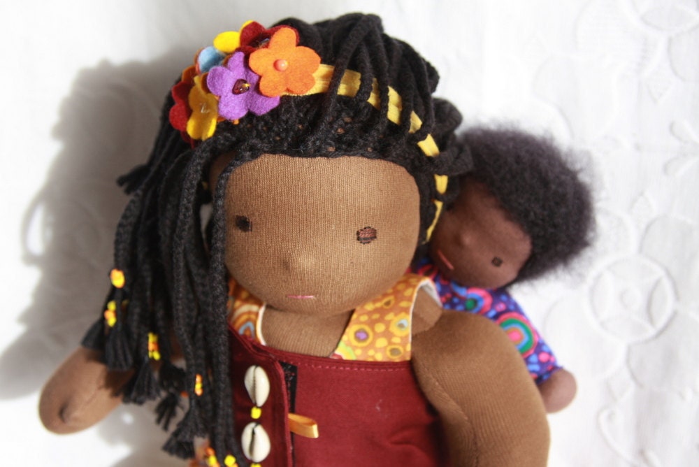 RESERVED for DVerc- Waldorf Mama and baby set- 14 inch waldorf dress up doll and 8 inch coverall baby doll