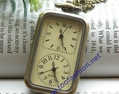 Pretty retro copper rectangle gold dial with double movement pocket watch necklace pendant vintage style