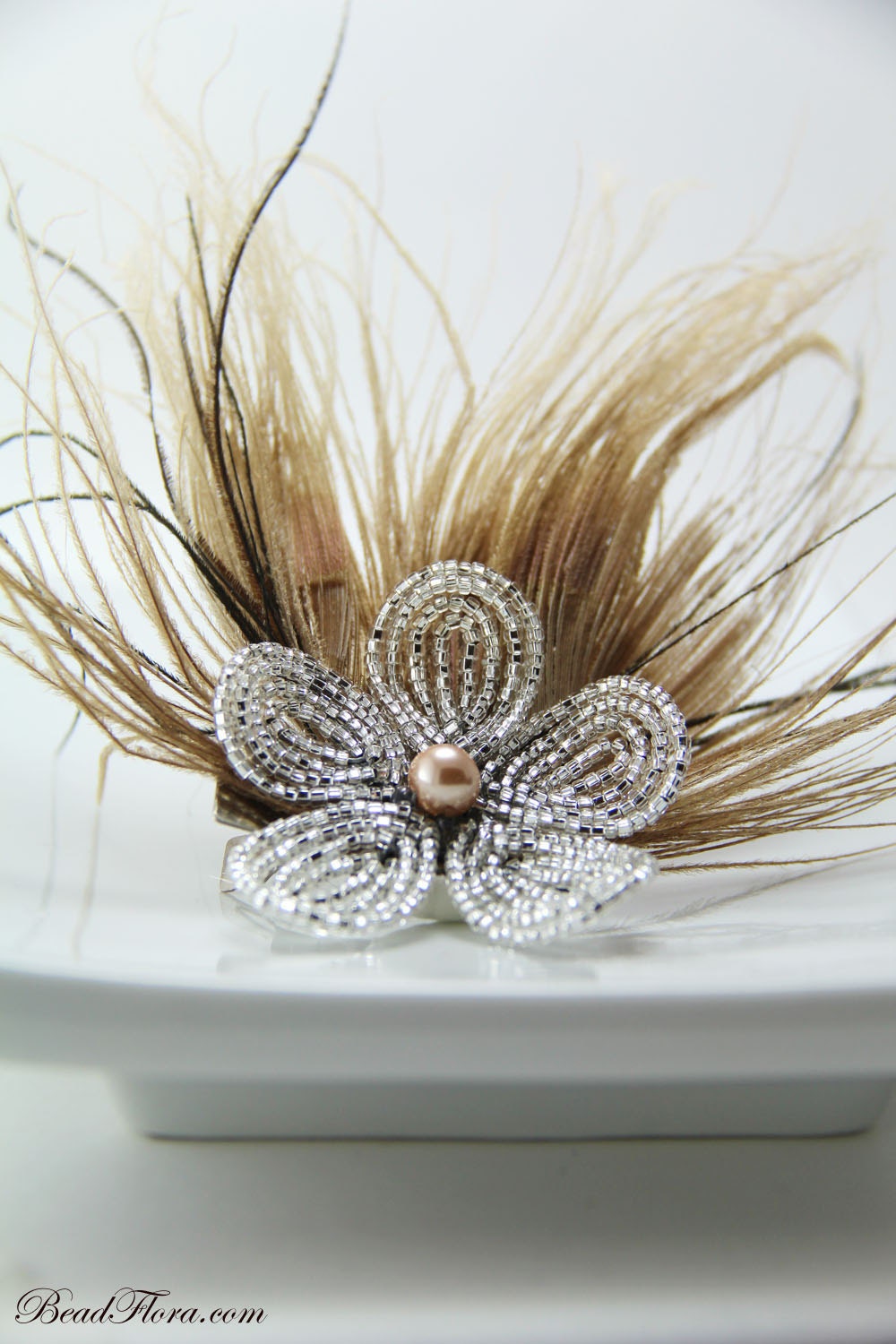 Peacock Bronze Goddess beaded flower hair clip  -perfect for the autumn or fall  handmade wedding autumn accessories