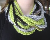 Crochet Yarn Necklace Scarf Lime Black Gray