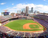 MN Twins Target Field with Downtown Minneapolis, MN Skyline View - 11x14 Fine Art Print