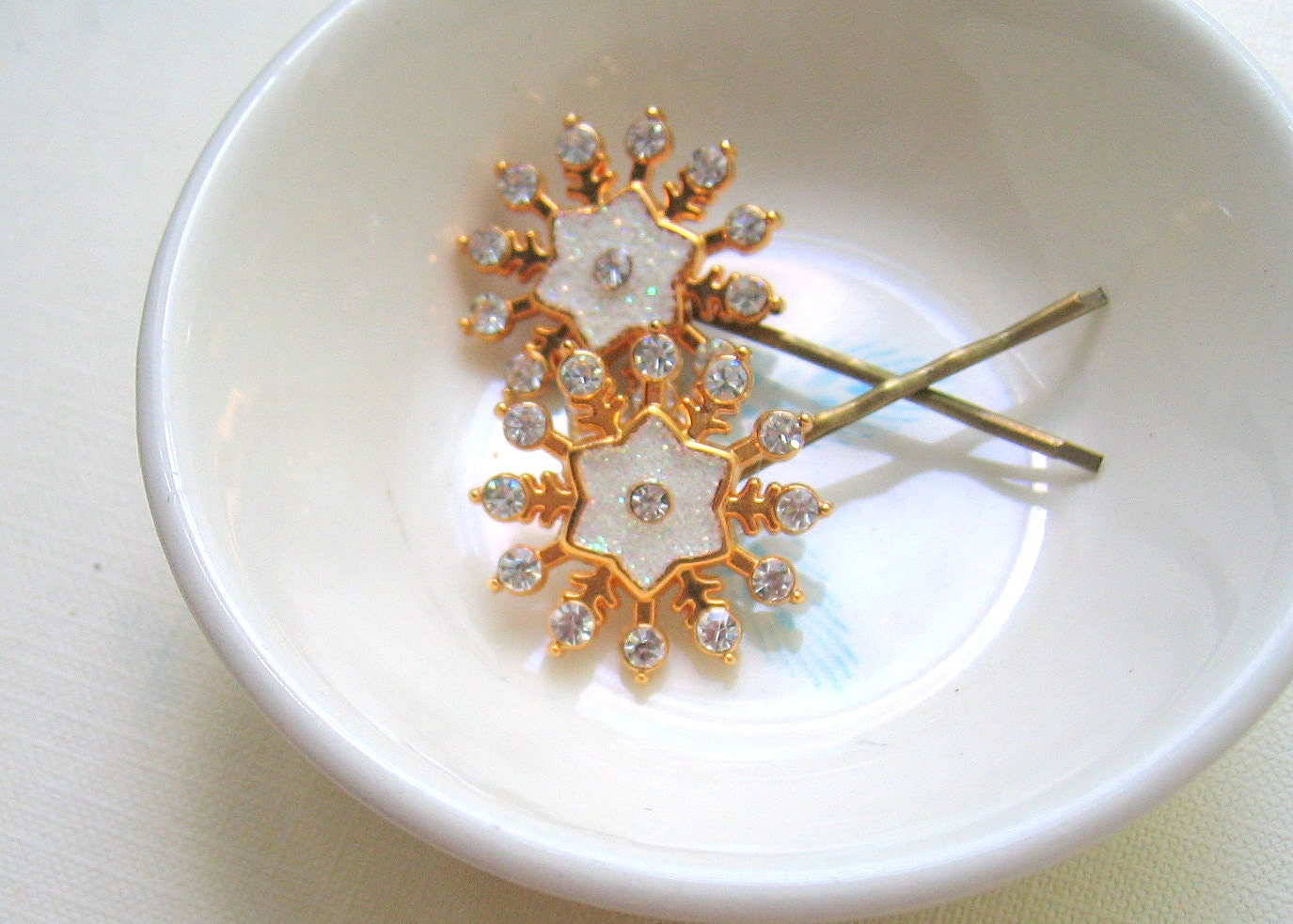 Bobby Pin Set Glitter and Rhinestones Snowflake