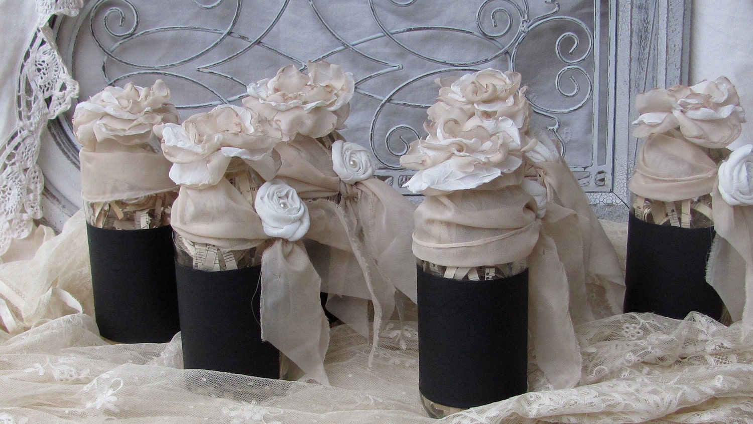 Chalk Board Bottles with Flowers Set of 6 Custom Order any Color