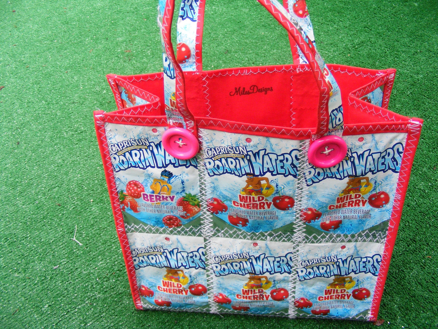 Upcycled CapriSun Pouches Tote Bag (Roarin' Waters) Red