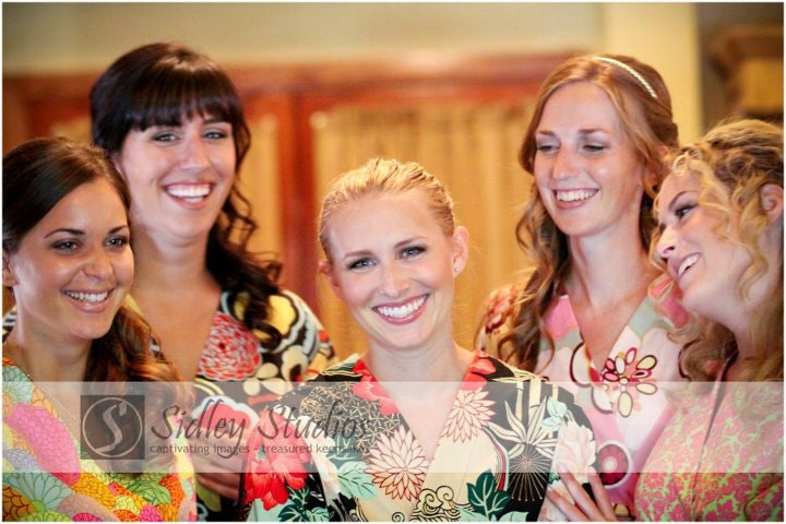 RESERVED for Katie. Bridesmaid gift set of Robes. Getting Ready Robes. Assorted Prints. Knee Length.