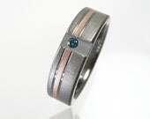 Rose Gold Wedding Ring Titanium Blue Diamond