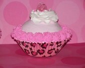Hot Pink Cheeta Leopard Cupcake perfect for Little Girls Birthday Party Decoration and Photo Props, Photo Holder, Toppers, Girls Room Decor