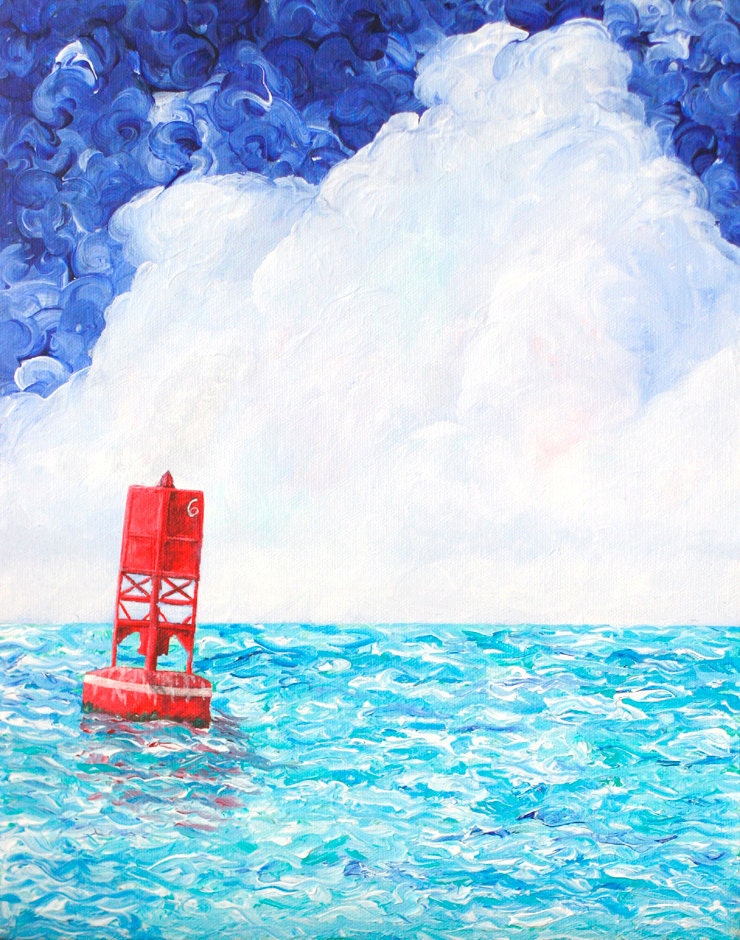Ocean Buoy, Original Painting, FREE SHIPPING