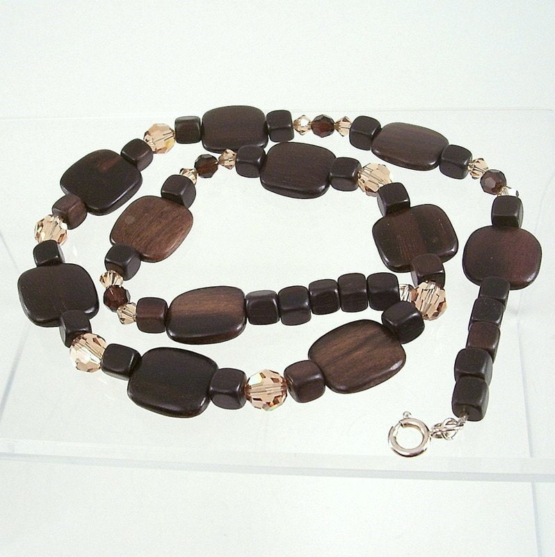 Ebony Necklace Wood Dark Brown Crystal