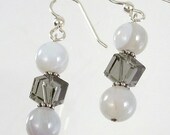 Grey Earrings Banded Agate Swarovski Crystal
